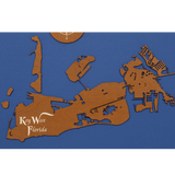 Key West, Florida Stained Wood and Distressed White Frame Lake Map Silhouette