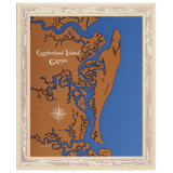 Cumberland Island, Georgia Stained Wood and Distressed White Frame Lake Map Silhouette