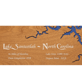 Lake Santeetlah, North Carolina Stained Wood and Dark Walnut Frame Lake Map Silhouette