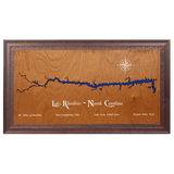 Lake Rhodhiss, North Carolina Stained Wood and Dark Walnut Frame Lake Map Silhouette