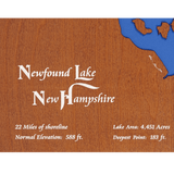 Newfound Lake, New Hampshire Stained Wood and Dark Walnut Frame Lake Map Silhouette