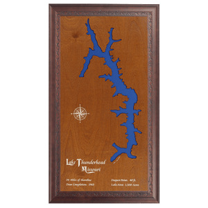 Lake Thunderhead, Missouri Stained Wood and Dark Walnut Frame Lake Map Silhouette
