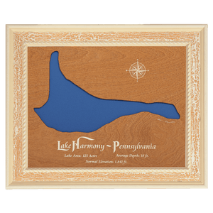 Lake Harmony, Pennsylvania Stained Wood and Distressed White Frame Lake Map Silhouette