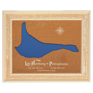 Lake Harmony, Pennsylvania Stained Wood and Distressed White Frame Lake Map Silhouette
