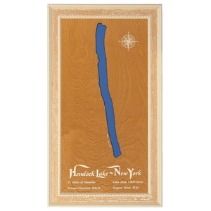 Hemlock Lake, New York Stained Wood and Distressed White Frame Lake Map Silhouette