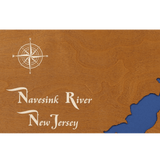 Navesink River, New Jersey Stained Wood and Dark Walnut Frame Lake Map Silhouette