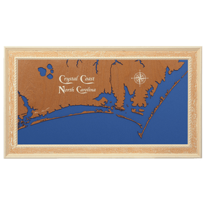 Crystal Coast, North Carolina Stained Wood and Distressed White Frame Lake Map Silhouette