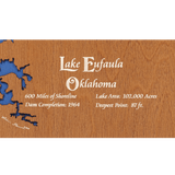 Lake Eufaula, Oklahoma Stained Wood and Distressed White Frame Lake Map Silhouette