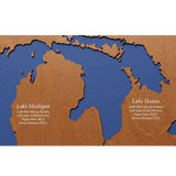 The Great Lakes, New York, Pennsylvania, Ohio, Indiana, Michigan, Illinois, Wisconsin, and Minnesota Stained Wood and Distressed White Frame Lake Map Silhouette