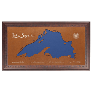 Lake Superior, Canada, Minnesota, Wisconsin, and Michigan Stained Wood and Dark Walnut Frame Lake Map Silhouette