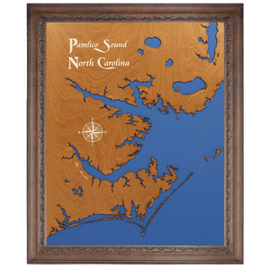 Pamlico Sound, North Carolina Stained Wood and Dark Walnut Frame Lake Map Silhouette