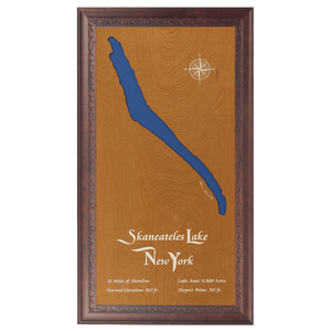 Skaneateles Lake, New York Stained Wood and Dark Walnut Frame Lake Map Silhouette