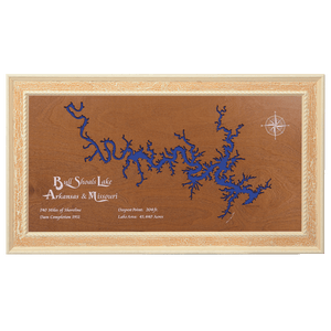 Bull Shoals Lake, Arkansas and Missouri Stained Wood and Distressed White Frame Lake Map Silhouette