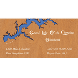 Grand Lake O' the Cherokees, Oklahoma Stained Wood and Distressed White Frame Lake Map Silhouette