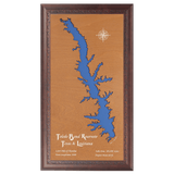 Toledo Bend Reservoir, Texas and Louisiana Stained Wood and Dark Walnut Frame Lake Map Silhouette