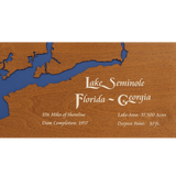 Lake Seminole, Florida and Georgia Stained Wood and Dark Walnut Frame Lake Map Silhouette