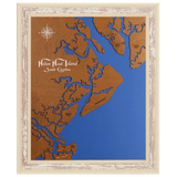 Hilton Head Island, South Carolina Stained Wood and Distressed White Frame Lake Map Silhouette