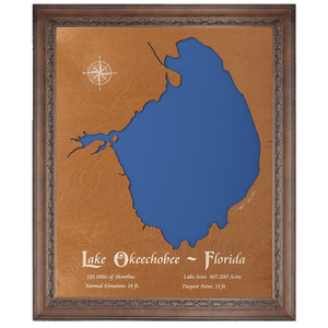 Lake Okeechobee, Florida Stained Wood and Dark Walnut Frame Lake Map Silhouette