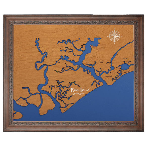 Edisto Island, South Carolina Stained Wood and Dark Walnut Frame Map Silhouette
