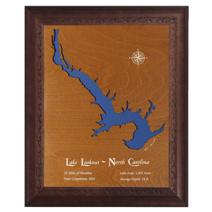 Lake Lookout, North Carolina Stained Wood and Dark Walnut Frame Lake Map Silhouette