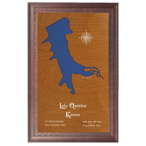Lake Quivira, Kansas Stained Wood and Dark Walnut Frame Lake Map Silhouette