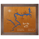 Leesville Lake, Virginia Stained Wood and Dark Walnut Frame Lake Map Silhouette