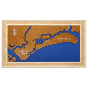 Kiawah Island and Seabrook Island, South Carolina Stained Wood and Distressed White Frame Lake Map Silhouette