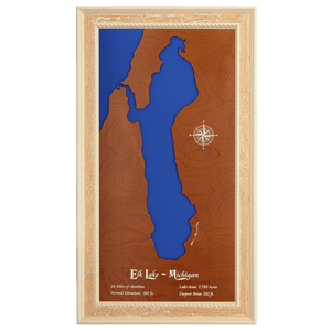 Elk Lake, Michigan Stained Wood and Distressed White Frame Lake Map Silhouette