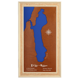 Elk Lake, Michigan Stained Wood and Distressed White Frame Lake Map Silhouette