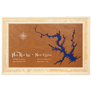 High Rock Lake, North Carolina Stained Wood and Distressed White Frame Lake Map Silhouette