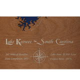 Lake Keowee, South Carolina Stained Wood and Dark Walnut Frame Lake Map Silhouette