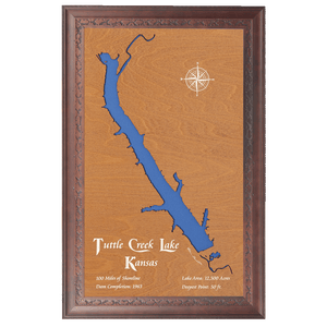 Tuttle Creek Lake, Kansas Stained Wood and Dark Walnut Frame Lake Map Silhouette