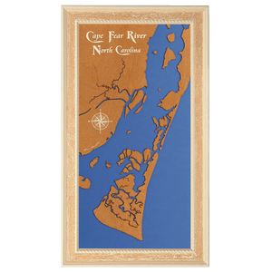 Cape Fear River, North Carolina Stained Wood and Distressed White Frame Lake Map Silhouette