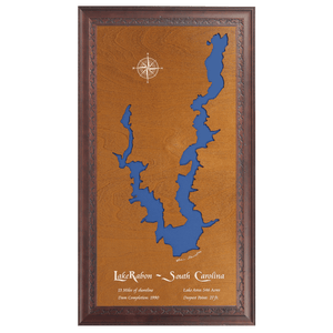 Lake Rabon, South Carolina Stained Wood and Dark Walnut Frame Lake Map Silhouette