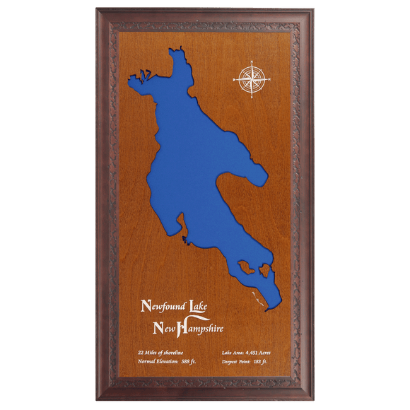 Newfound Lake, New Hampshire Stained Wood and Dark Walnut Frame Lake Map Silhouette
