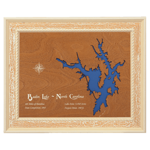 Badin Lake, North Carolina Stained Wood and Distressed White Frame Lake Map Silhouette