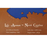 Lake Auman, North Carolina Stained Wood and Distressed White Frame Lake Map Silhouette