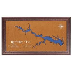 Rathbun Lake, Iowa Stained Wood and Dark Walnut Frame Lake Map Silhouette