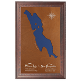 Winona Lake, New Hampshire Stained Wood and Dark Walnut Frame Lake Map Silhouette