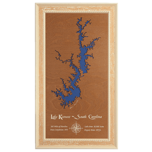Lake Keowee, South Carolina Stained Wood and Distressed White Frame Lake Map Silhouette