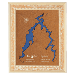 Lake Beshear, Kentucky Stained Wood and Distressed White Frame Lake Map Silhouette