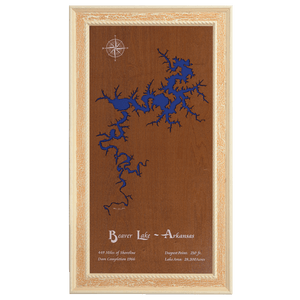 Beaver Lake, Arkansas Stained Wood and Distressed White Frame Lake Map Silhouette