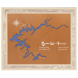 Boone Lake, Tennessee Stained Wood and Distressed White Frame Lake Map Silhouette