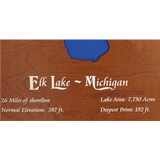 Elk Lake, Michigan Stained Wood and Distressed White Frame Lake Map Silhouette
