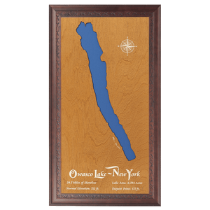 Owasco Lake, New York Stained Wood and Dark Walnut Frame Lake Map Silhouette