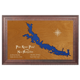 Pine River Pond, New Hampshire Stained Wood and Dark Walnut Frame Lake Map Silhouette