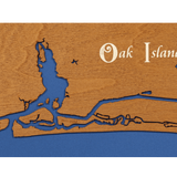 Oak Island, North Carolina Stained Wood and Distressed White Frame Lake Map Silhouette