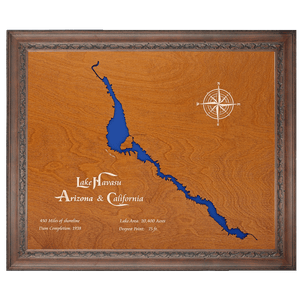 Lake Havasu, Arizona and California Stained Wood and Dark Walnut Frame Lake Map Silhouette