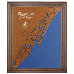 Murrells Inlet, South Carolina Stained Wood and Dark Walnut Frame Lake Map Silhouette