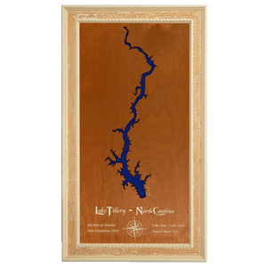 Lake Tillery, North Carolina Stained Wood and Distressed White Frame Lake Map Silhouette